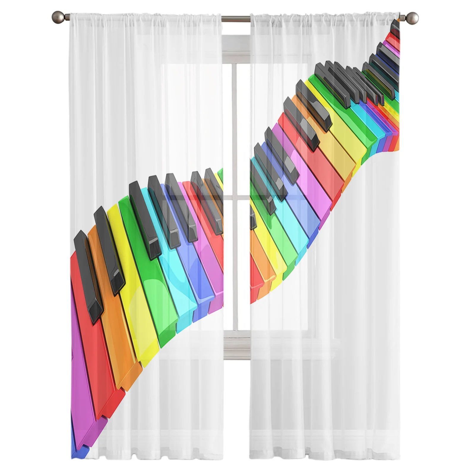 Wave Art Rainbow Piano Key Music Sheer Tulle Window Curtains for Living Room Bedroom Kitchen Veiling Curtain Home Decoration