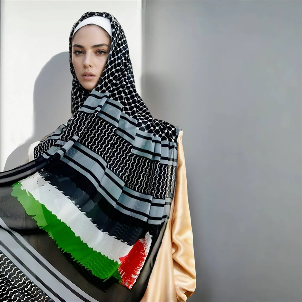Popular Design Kuffiyeh Shawl Chiffon Scarf Geometric Women Islamic Muslim Scarves Shawl Echarpe the Middle East Arab Hijabs view 5