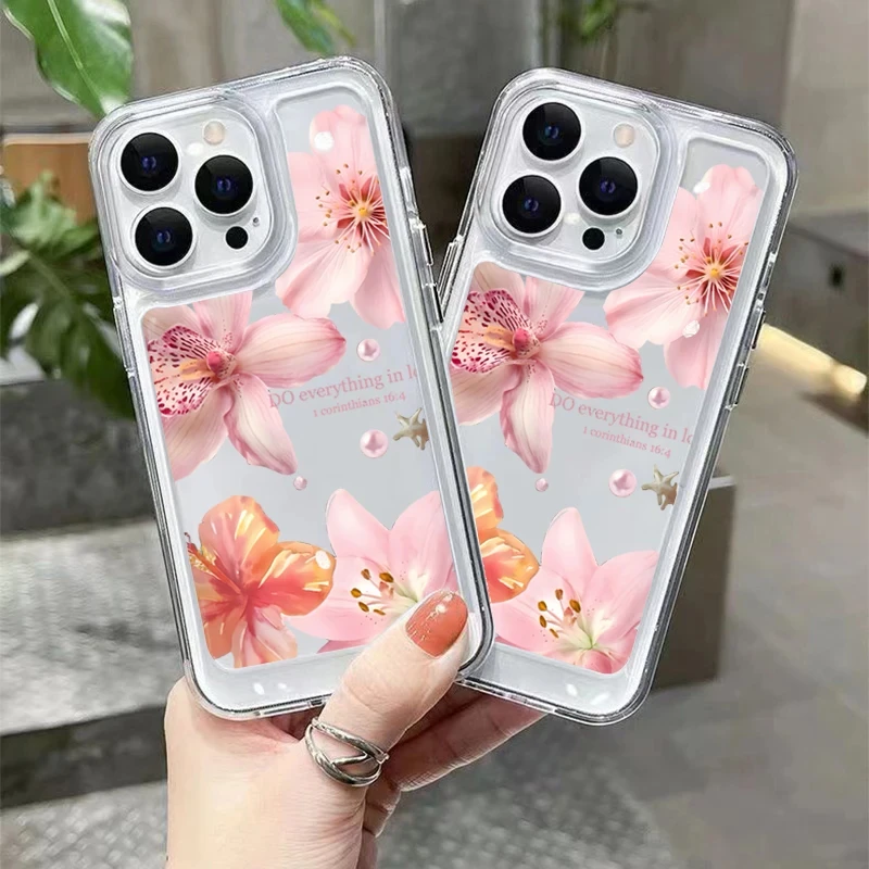 الكركديه الأزهار نمط جراب هاتف آيفون 16 E 15 14 13 12 11 برو ماكس زائد X XS XR SE 2020 2022 للصدمات Funda Coque