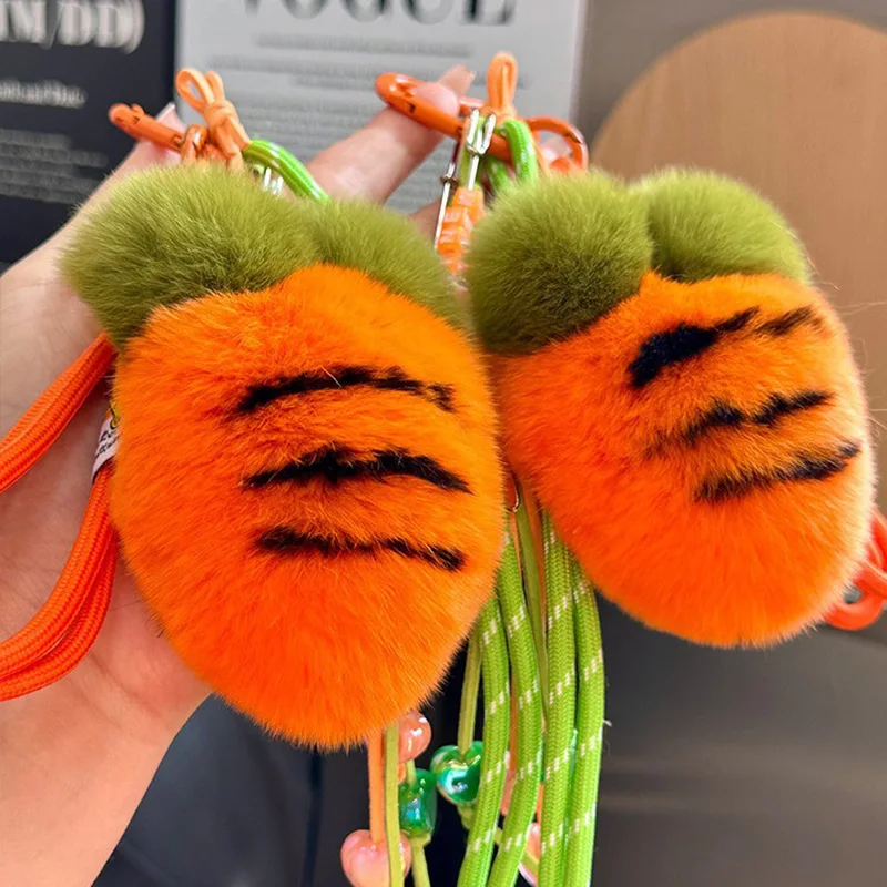 Brinquedo de pelúcia pingente pendurado ornamento boneca chaveiro bonito rabanete pele real pele de coelho macio e confortável