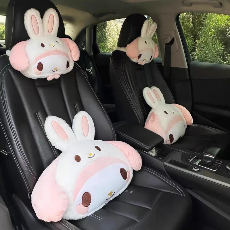 Sanrio Kawaii Plushie Kuromi My Melody Cinnamoroll Headrest Back Cushion Kuromi Nap Pillow Blanket Car Decoration Girl Gifts