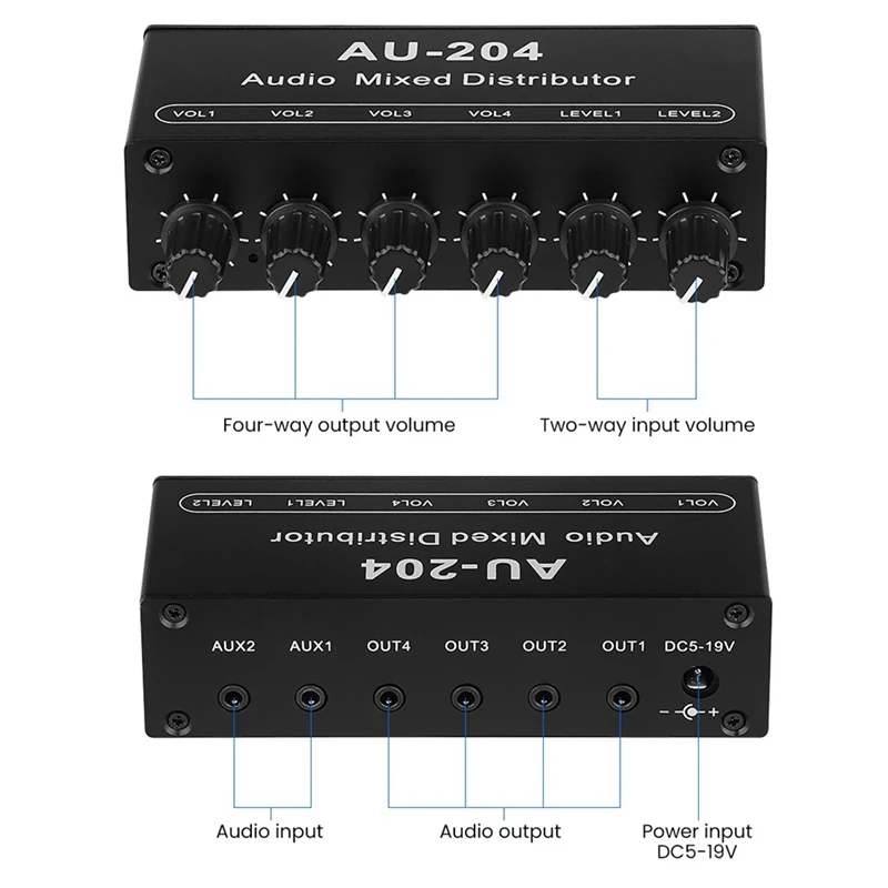 AU-204 Stereo Audio Signal Mixer Board Headphone Driver Power Amplifiers Mixer Distributor 3.5MM Durable