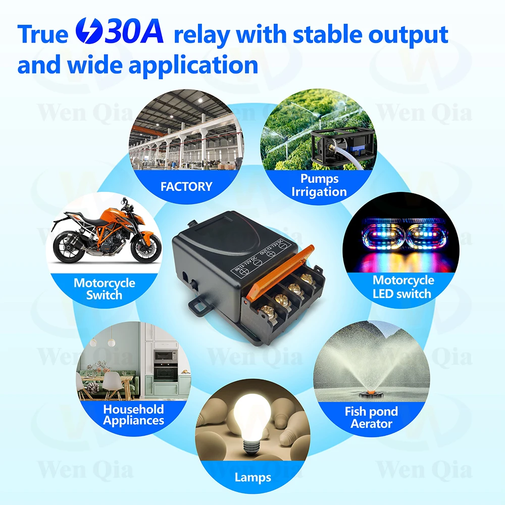 DIY Wireless Remote Control Switch DC 12V 24V 72V 30A 433Mhz High Power 1CH Relay Module,500m Transmitter,for Car LED Lamp Fan