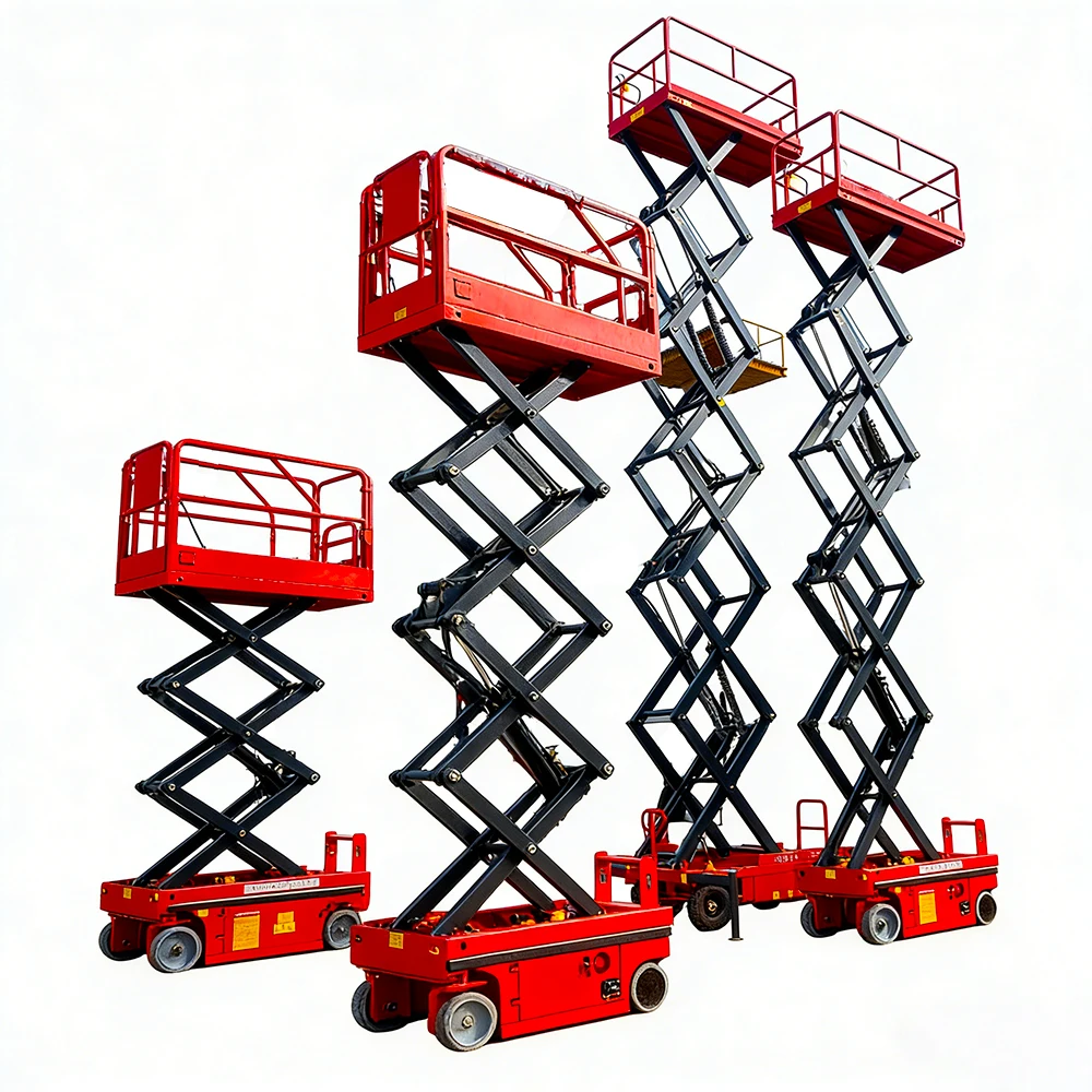 Self-propelled mobile scissor aerial work platforms ranging from 4m-16m can use lead-acid batteries,with heights of 4m-16m