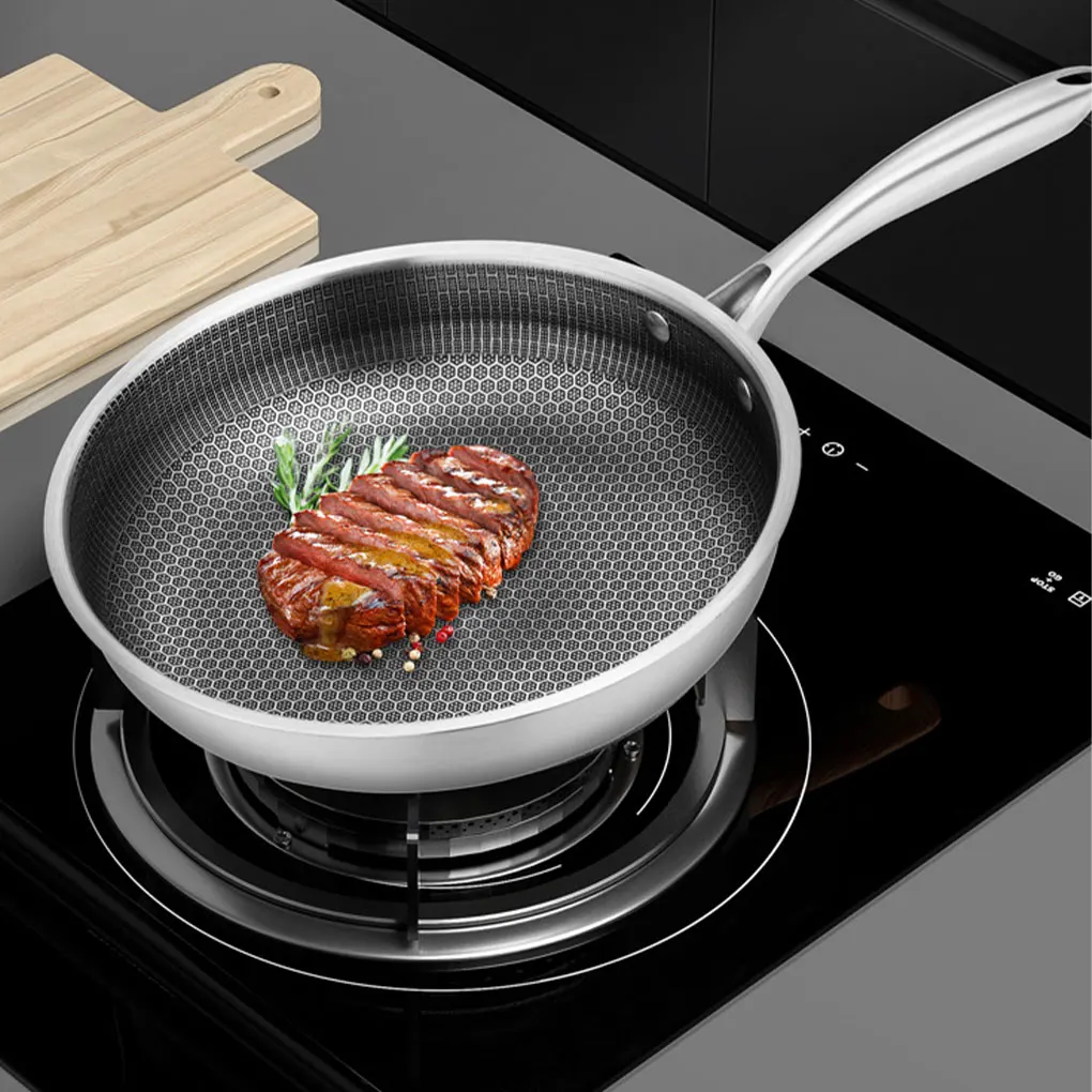 Silver Restaurant Kitchen Gadget - Stainless Steel Frying Pan With Cellular Coating Scratch