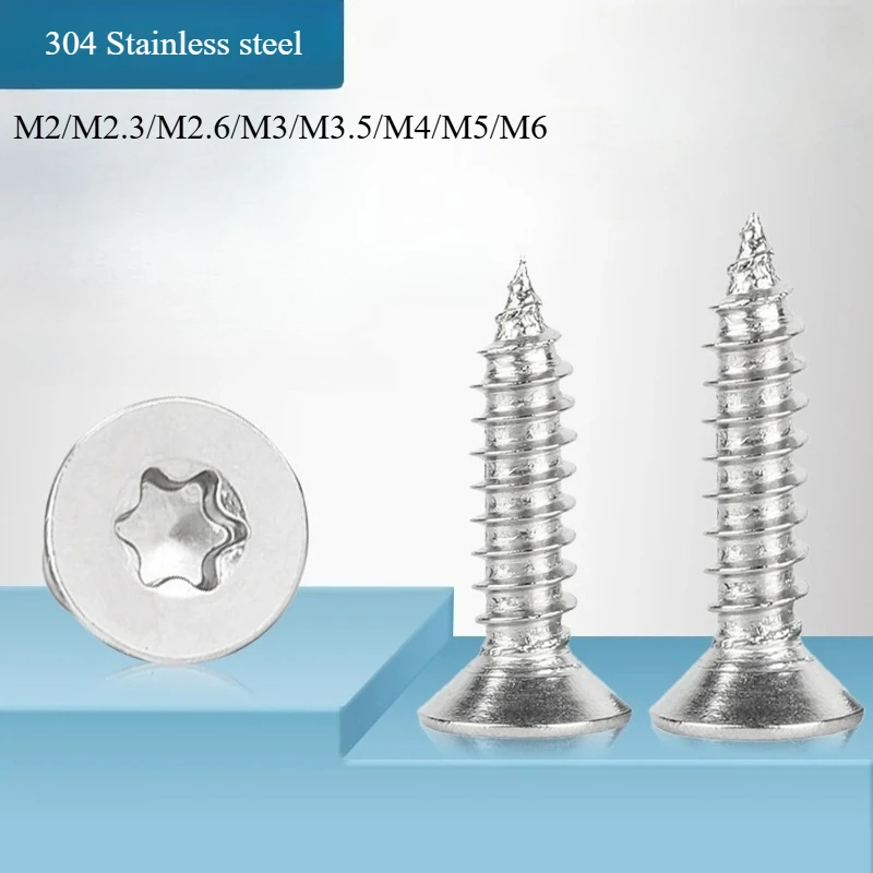 

M2 M2.6 M3 M4 M5 M6 Саморез Torx с шестью лопастями и плоской потайной головкой Винты из нержавеющей стали 304 M3.5. Саморезы по дереву