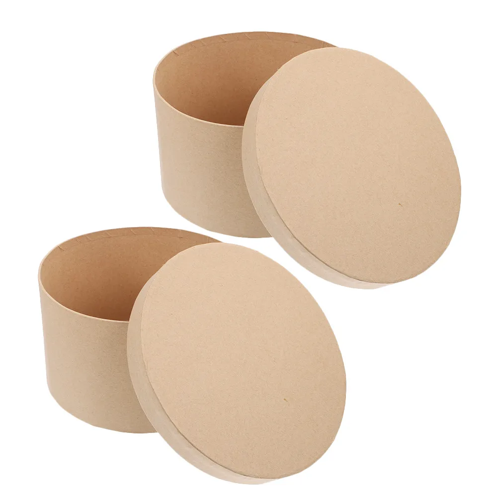 2Pcs Round Kraft Paper Circle Decorative Boxes Sturdy Cookie Candy Storage DIY Craft Wedding Keepsake Gift Boxes
