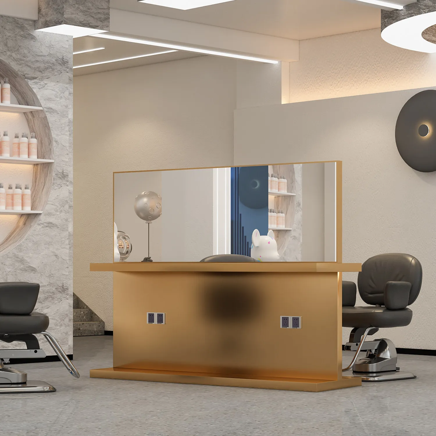 #High End Hair Salon Mirror Table, Hot Dyeing Area Mirror, Hair Cutting Mirror, Hair Salon Dedicated with Lighting