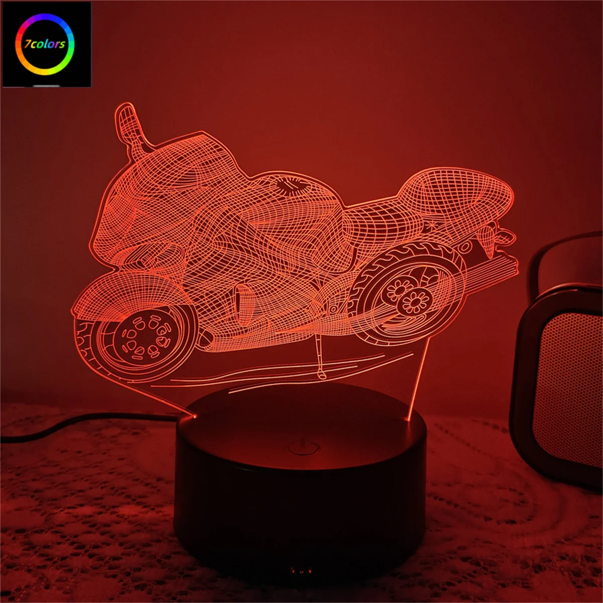 1pc Motorcycle 3D Night Light, 3D Optical Illusion Lamp With Touch, 7-Color Changing Ambient Light For Bedroom