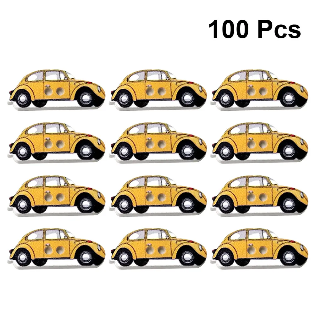 100Pcs DIY Wooden Car Shaped Buttons Eco-Friendly Material for Sewing Knitting Scrapbooking Multi-Purpose Creative