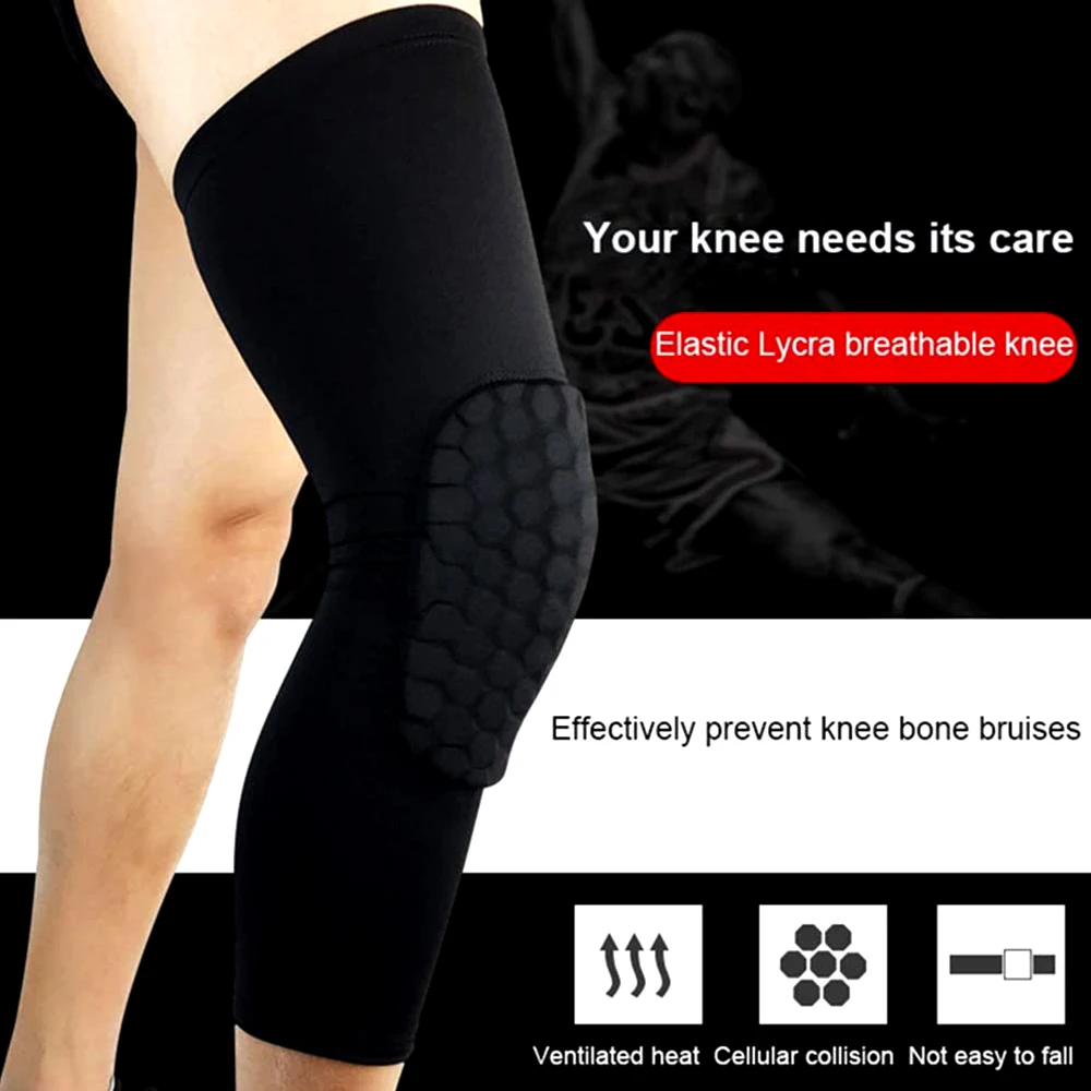 1Pair Compression Knee Pads Crashproof Leg Sleeve Kneepad Honeycomb Bumper Brace for Running Basketball Volleyball Weightlifting