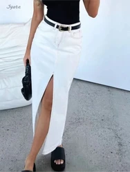 2024 New Fashion Casual Solid Slit Denim Skirt High Wasit Button Pocket Vintage Streetwear Women Spring Summer Long Skirts