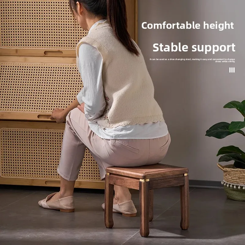 

Solid Walnut Wood Footstool Small Square Stool for Kids Entryway Shoe Bench Minimalist Step Stool for Home or Living Room