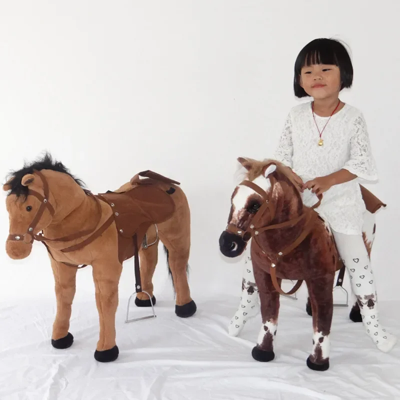 Dorimytrader 80cm Simulation Animal Riding Horse Plush Toy Big Stuffed Soft Animals Horse for Kids Great Gift 3 Colors DY60967