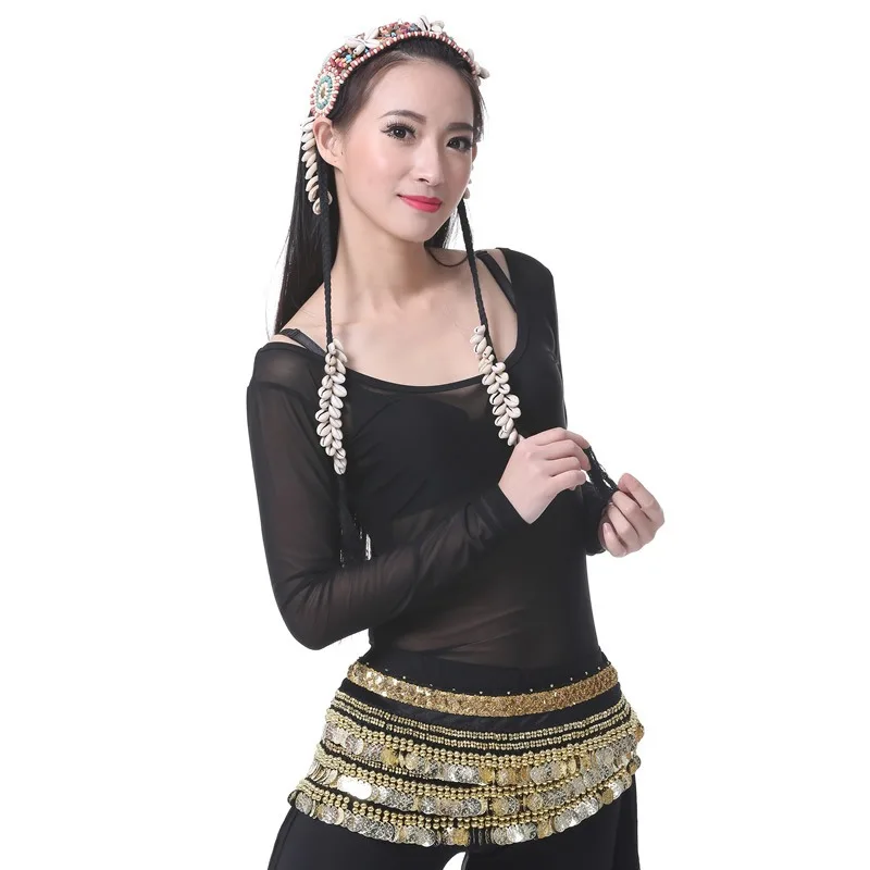 Customized Tribal Style Transparent Round Neck Long Sleeved Belly Dance Specific Transparent Base Top