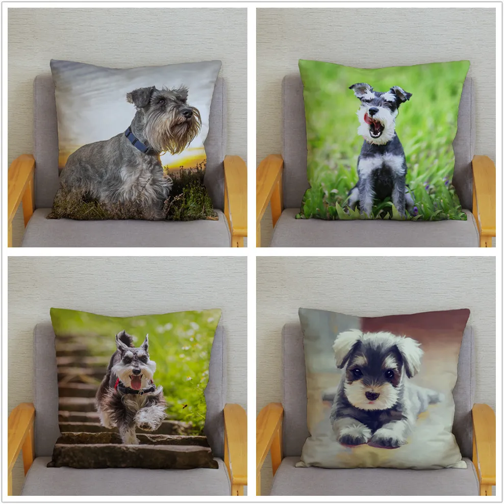 Cute Standard Schnauzer Printed Cushion Cover 45*45 Throw Pillow  Home Living Room Sofa Decorative