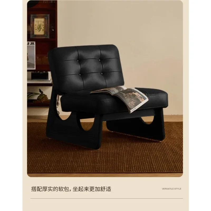 Medieval solid wood single leisure chair seat retro oil wax leather sofa back chair