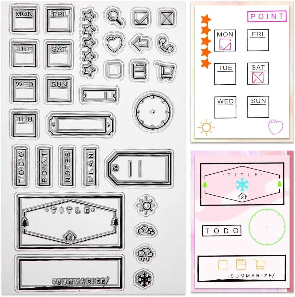 Calendar Planner Label Clear Stamps Week Date Vintage Transparent Rubber Stamps Reusable Silicone Stamp Seals for Journal