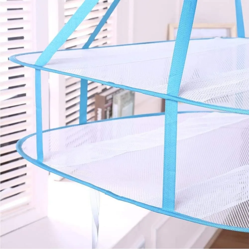 Folded Portable 2/3-Tier Mesh Clothes Drying Net Rack Lay Flat Dry Hanger for Indoor Outdoor Delicates Towel Socks Swimsuit