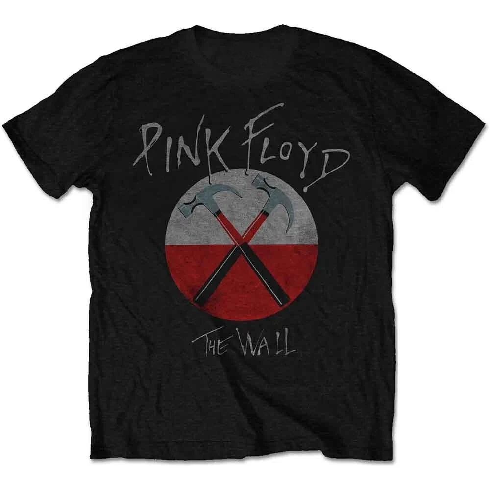 Rosa floyd's the wall clássico rock preto camiseta topos vintage oversized algodão masculino t camisa feminina em torno do pescoço roupas