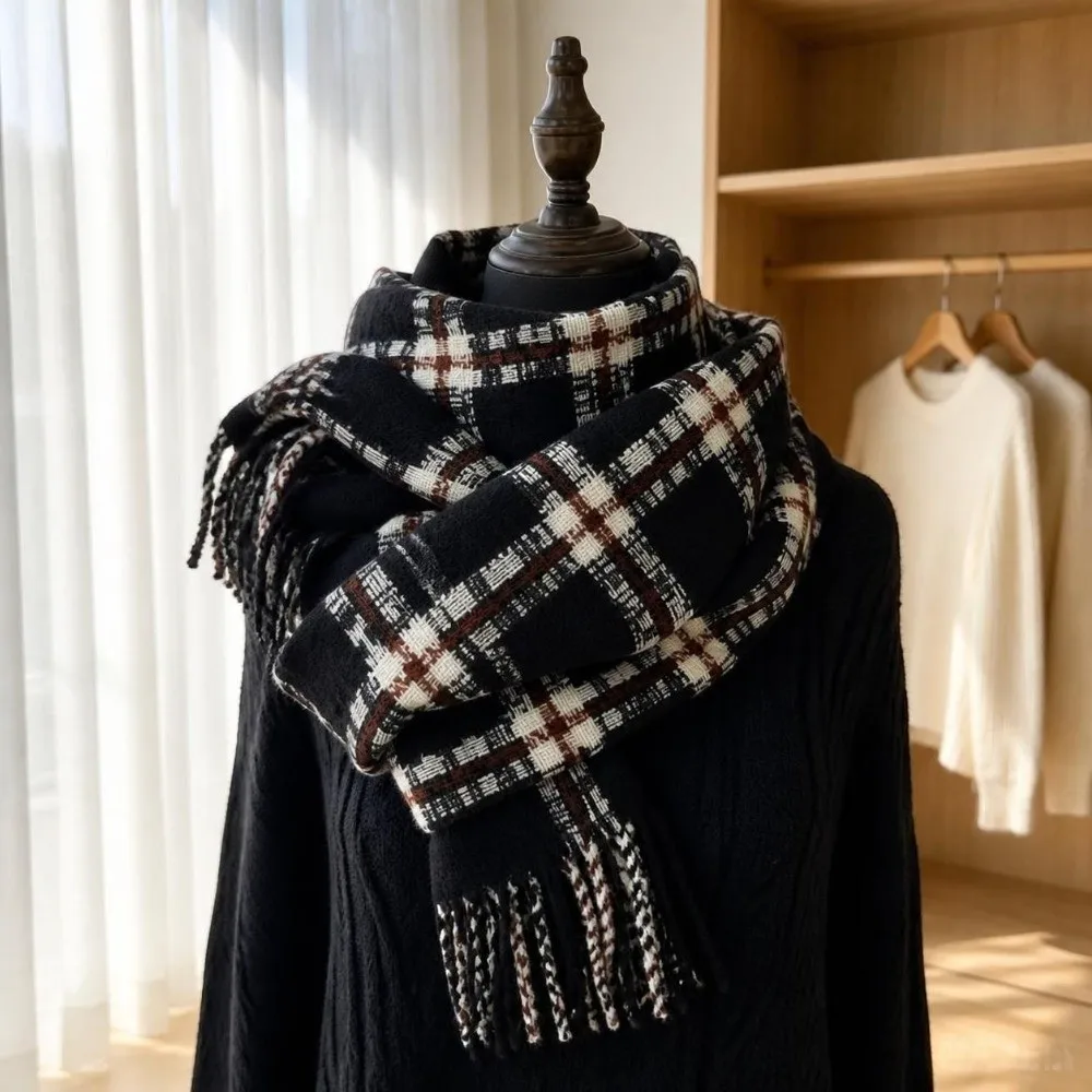 New Faux Cashmere Women's Scarf Plaid Pattern Thickened Neck Warmer High Grade Versatile Fashion Shawl Fall Winter Wear