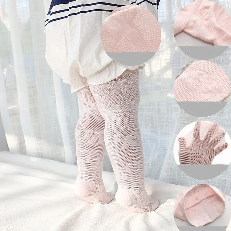 0-24 Monate Neugeborenen-Babystrumpfhosen für Mädchen, Frühling, Sommer, Mesh-Schleife, einfarbige Strumpfhose, dünne, atmungsaktive Baumwollstrümpfe für Kleinkinder, neu – Detail 1