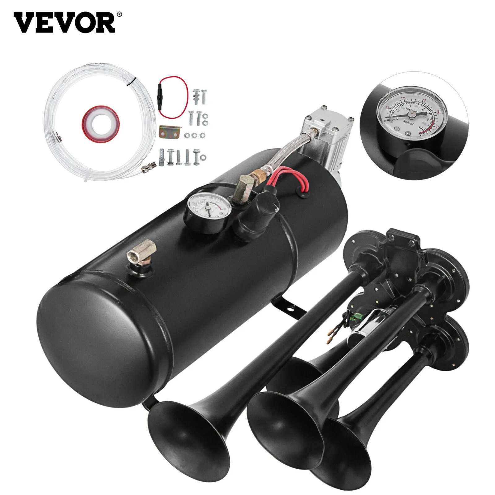 

VEVOR Car Horn Kit 4 Trumpet loud and powerful W/150PSI Air Compressor Complete System