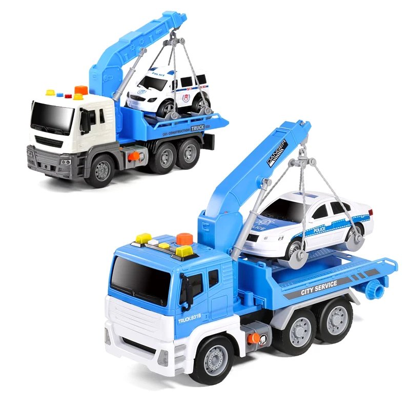 Children\'s trailer toy transport flatbed truck large crane crane road rescue car boy car toy birthday gift