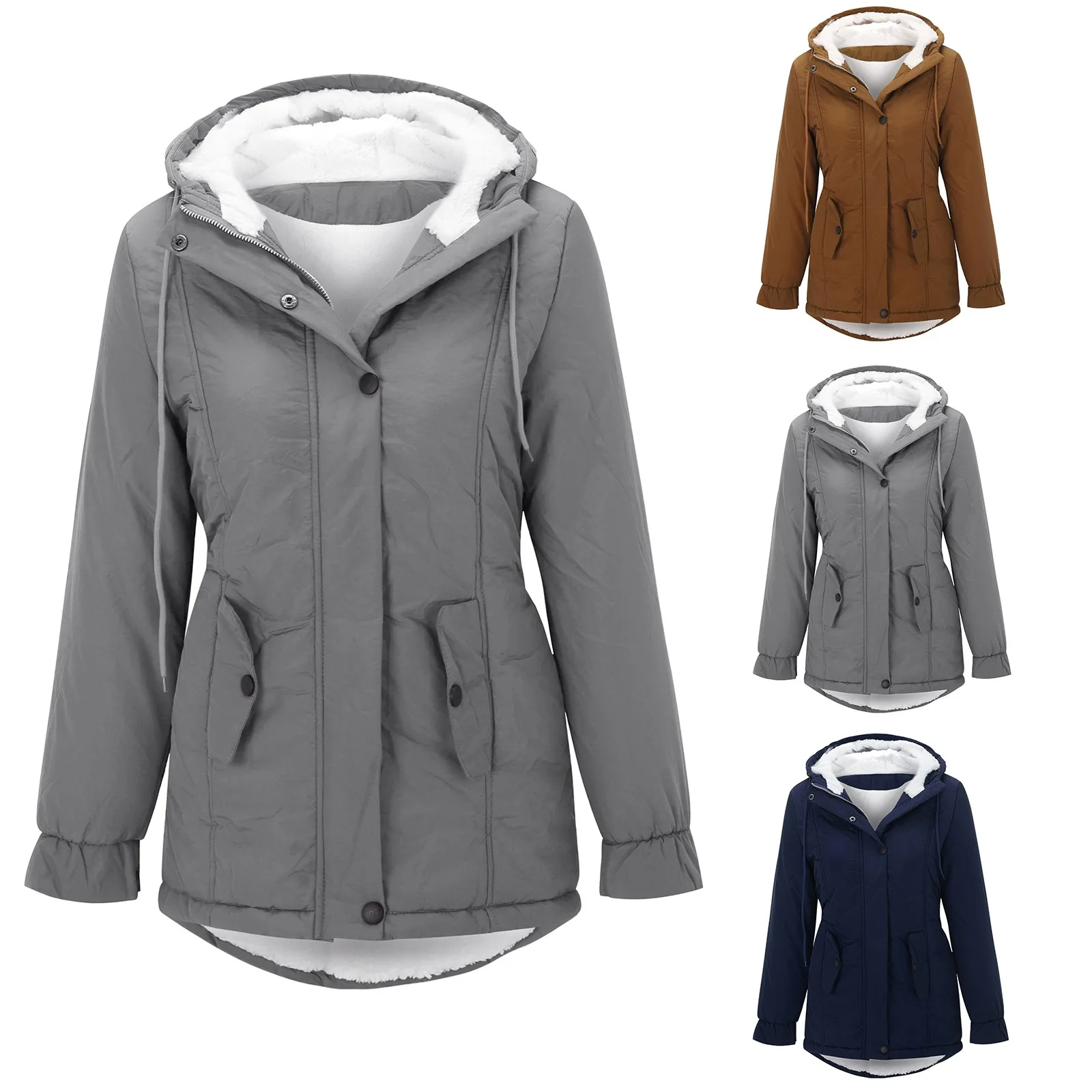 

2024 Autumn Winter Coat Lamb Cashmere Cotton Jacket Women's Thickened and Plush Cotton Jacket Women Casual Hooded Coat