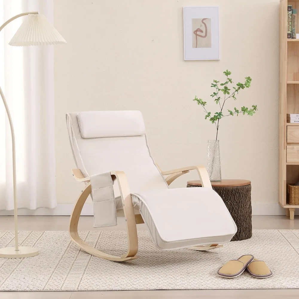 

Velvet Indoor Rocking Chair, with Adjustable Footrest, Upholstered Nursery Glider Chair with Solid Wood Base