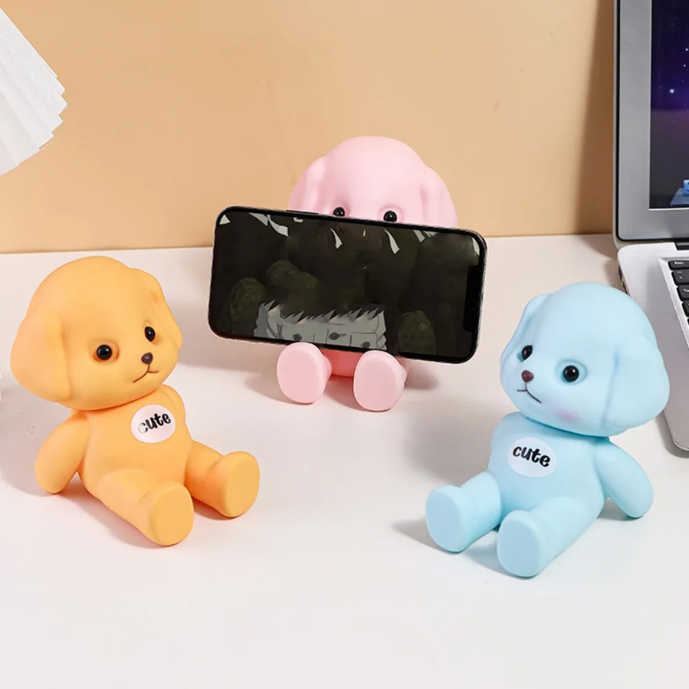 Cartoon Dog Creative Phone Holder Poodle Rotable Head Mobile Phone Stand Figurine Vinyl Cell Phone Bracket Kids Gift