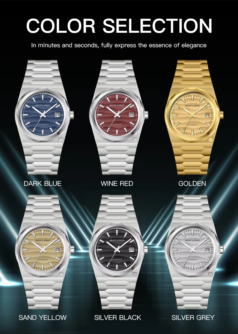 New Hot Specht & Söhne 37MM Gold Watch Luxury Men\'s Watches Japan Miyota 8215 Automatic Mechanical Wriswatch Sports Wristwatch