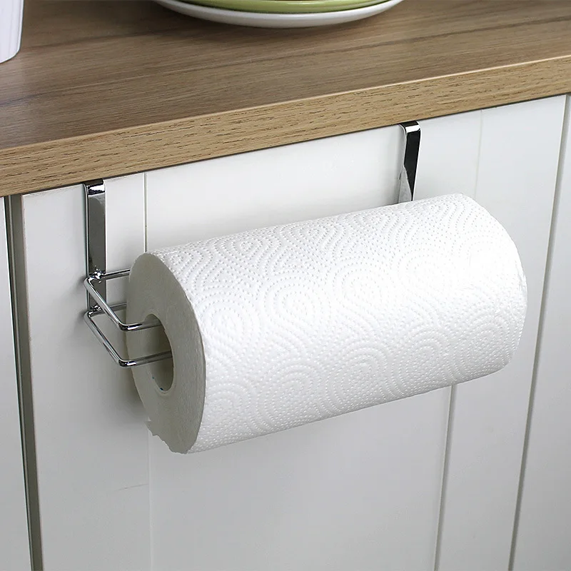New Paper Roll Towel Holder Stainless Steel Racks Under Drawer Cabinet Door Back Hanging Hook Holder Kitchen Bathroom Gadget