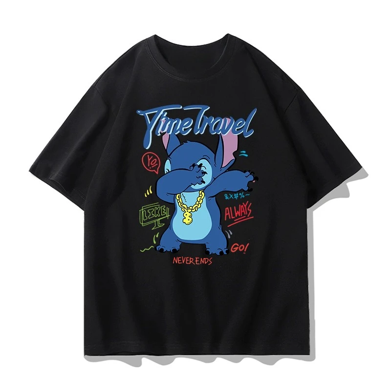 

Disney Stitch Anime Short Sleeve T-Shirt Male Stitch Joint Children's Loose Versatile Cotton Clothes Short Sleeves Half Sleeves