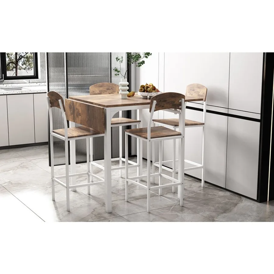 

TOPMAX Farmhouse 5piece Counter Height Drop Leaf Dining Table Set with Dining Chairs for 4 White Frame+ Rustic Brown Tabletop
