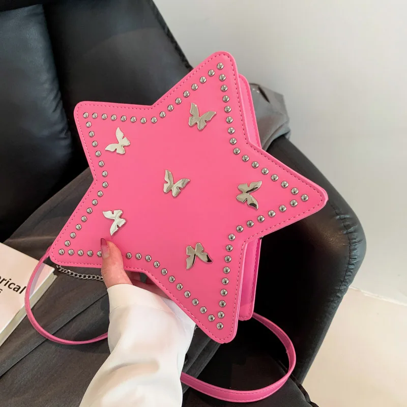 Y2K Rivet Butterfly Decoration Luxury Star Shape Design Shoulder Bag For Women New Cage Ladies Chain Purses And Handbags Backpac