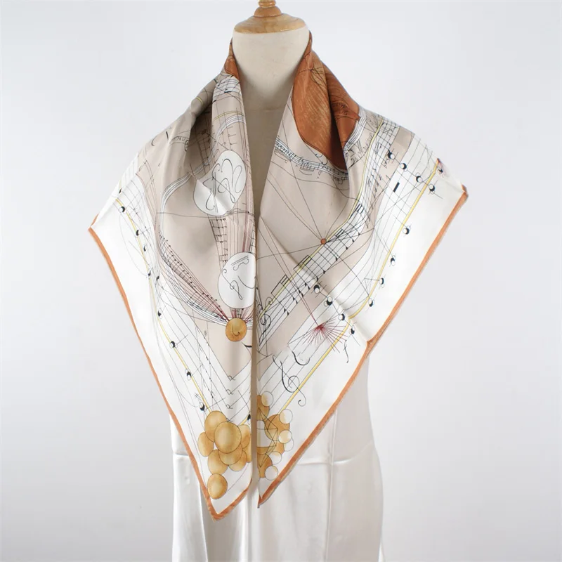 Unique Prints 100% Twill Silk Scarf 14MM Fashion Square Bandana Scarves Wraps Neckerchief 88x88CM