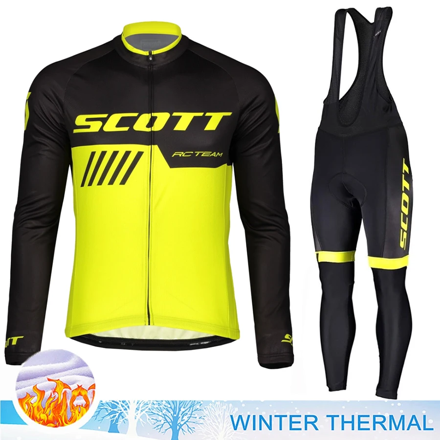 SCOTT Cycling Man Jersey Men Set Mtb Sportswear Retro Winter Fleece Men\'s Clothing 2023 Clothes Pants Sports Bicycle Thermal Bib