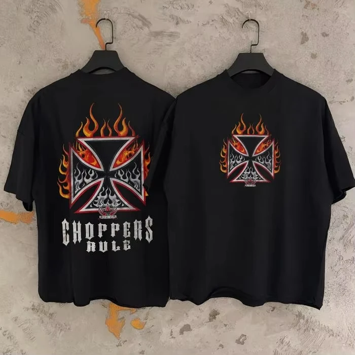 2026 Summer Vintage West Coast Choppers Printed T-Shirt Women Cotton Breathable Retro Biker Style Loose Fit Casual Streetwear