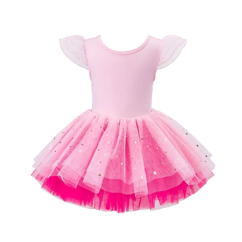 

Children's Dance Costume Girl Star Sequin Ballet Dress Summer Flutter Sleeve Dress Baby Girl Dress with Design Sense