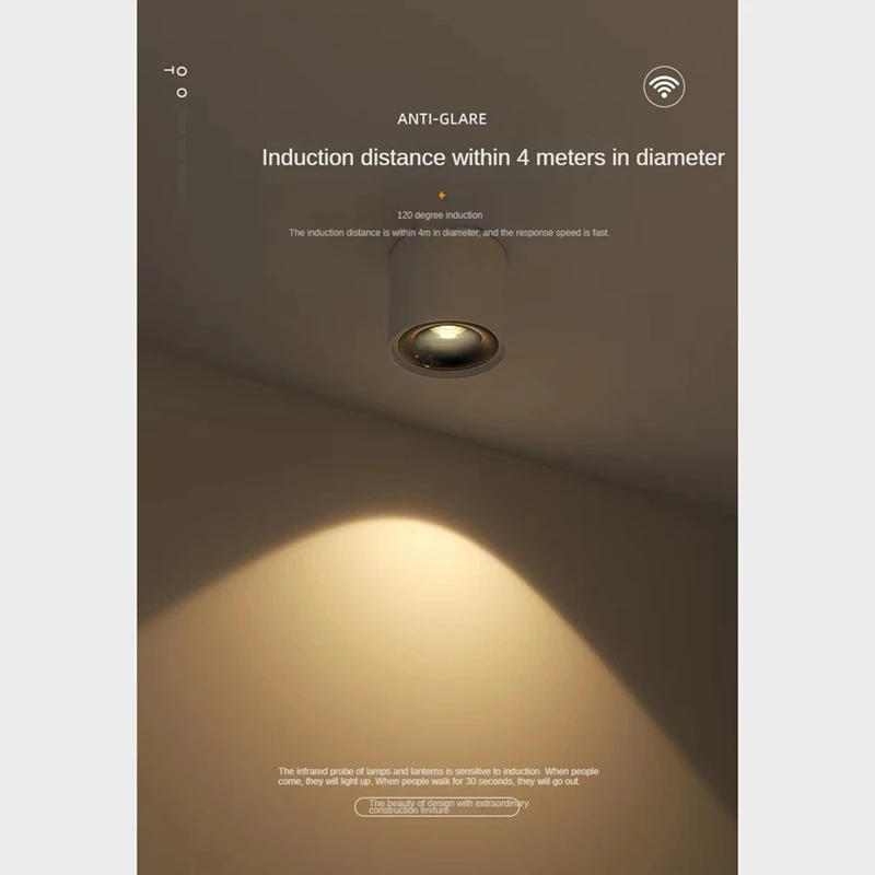 Menselijk Lichaam Inductie Schijnwerper Plafondsensor Licht Lamp Kamer Oppervlak Geïnstalleerd 12W Cob Downlight Verlichting