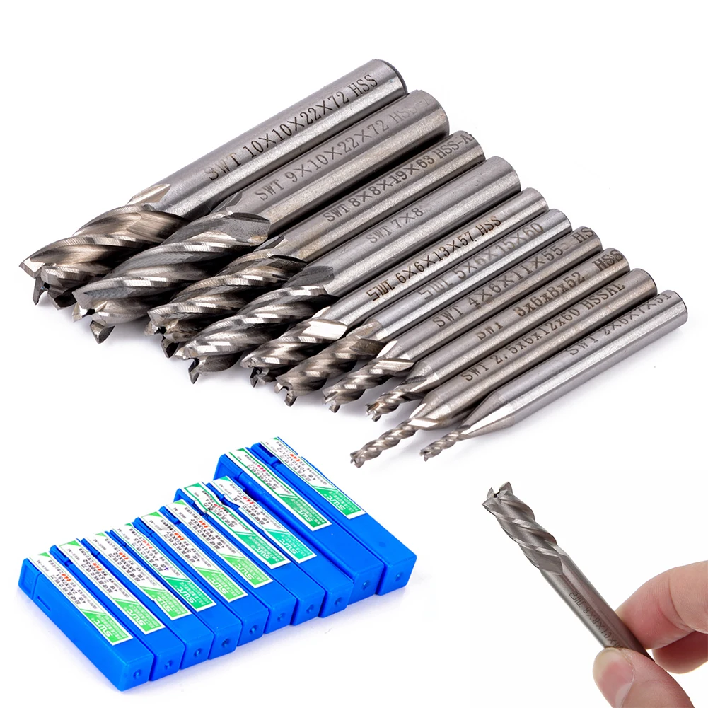 10 Pçs/set 2-10 MM HSS Flauta 4 Super Resistente Hetero Shank Fresa Router Bits de Fresagem CNC Broca