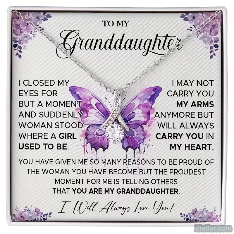Water Drop Necklace for My Beloved Granddaughter, Message from Grandparents, a Blessing Card and a Gift Box Are Included