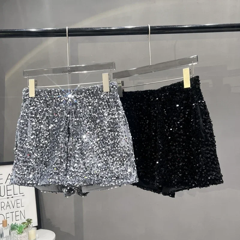 

Hot Girl Y2k European and American Style Sequined Shorts Slim Fit Suede Embroidered Sequined Casual Hot Pants for Women