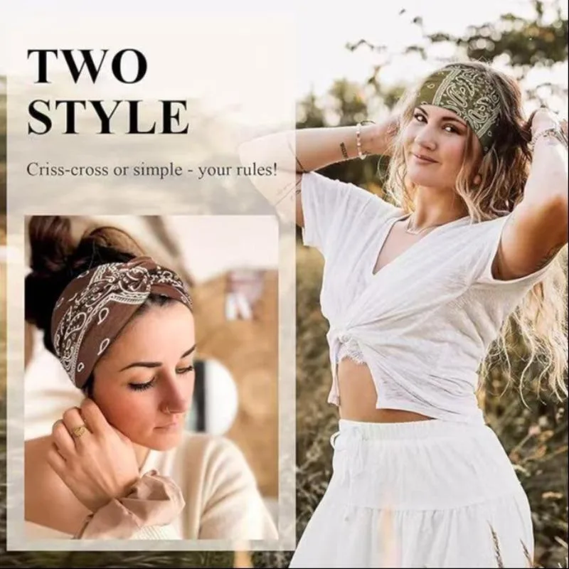 

4pcs Boho Headbands for Women, Vintage Paisley Wide Large African Headwrap, Elastic Non Slip Sweat Head Band, Yoga Running Sports Hairdband Hair Accessories