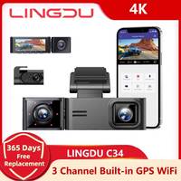 LINGDU C34 3 Channel Dash Cam 4K+1080P With GPS WiFi Car Dash Camera Front Inside Rear IR Night Vision Car DVR Support Rear Cam