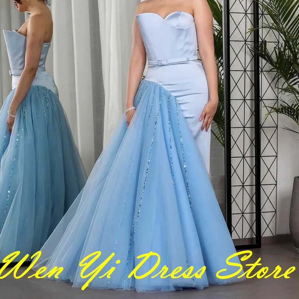 Strapless Straight Pleats Sleeveless Floor Length Panel Train Sahes Crystal Elegant Party Dresses Woman Bespoke Occasion Gowns