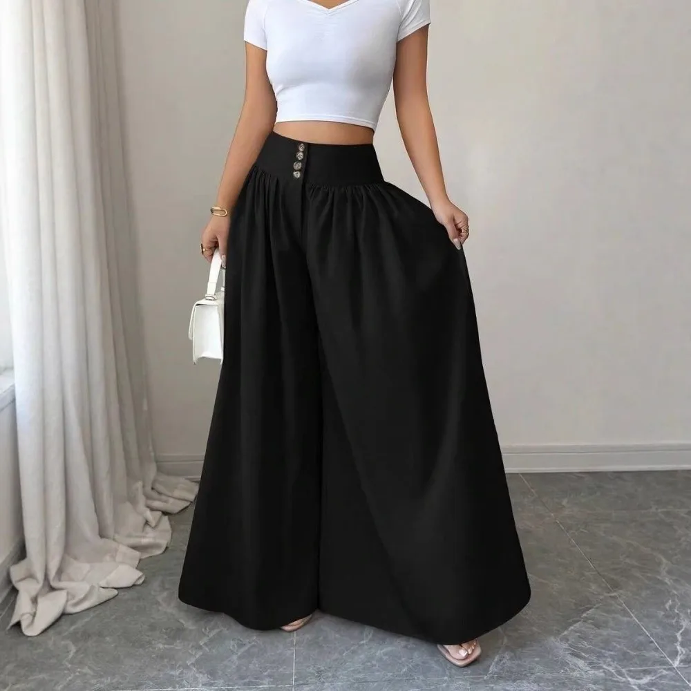 Comfortable Straight Wide Leg Pants Thin Casual High Waist Pants Pleated Front Summer Trousers Lady Wear
