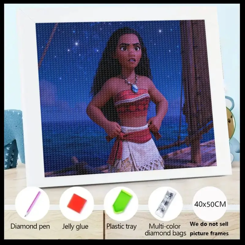 

1PC 5D Diamond Painting Kit, Disney Moana Full Drill Crystal Rhinestone Art, DIY Brave Heroine Starry Night Scene Gem Cross Stit