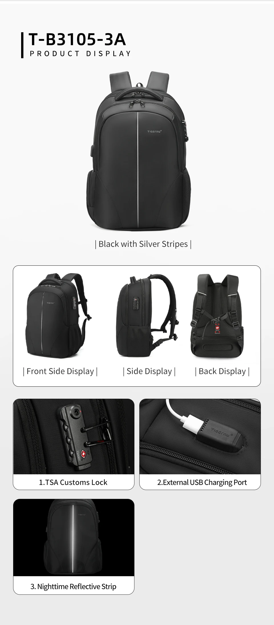 Tigernu Reiserucksäcke 14-15,6-17'' Laptop-Rucksack für Männer TSA Anti-Diebstahl-Rucksack Nylon-Rucksäcke Tasche für Schultasche Rucksack – Detail 12